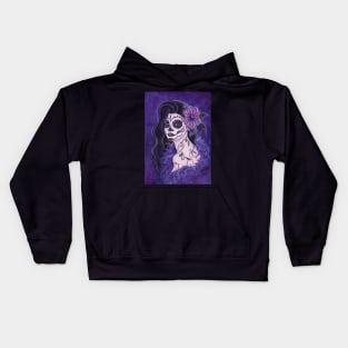 Day of the dead purple Daisy By Renee Lavoie Kids Hoodie